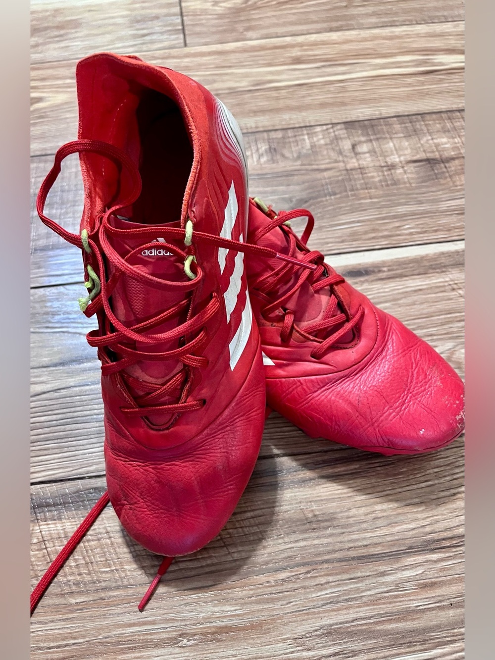 adidas Red Soccer Cleats with White Stripes